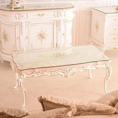 ロココ調 ガラス天板付きテーブル 120