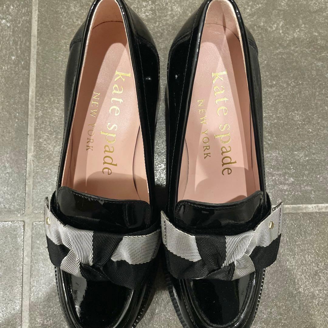 未使用 kate spade ヒールローファー リボン ブラック 23cm