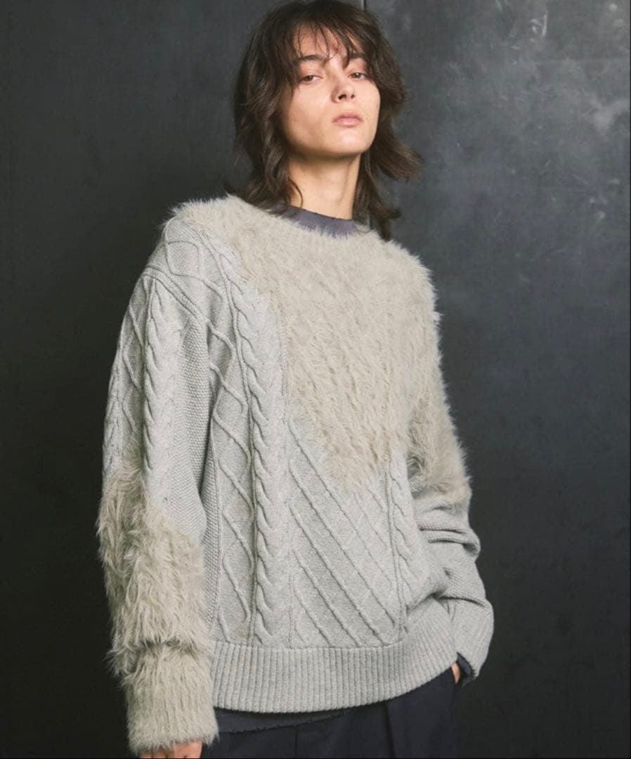 maison special ケーブルシャギーニット グレー