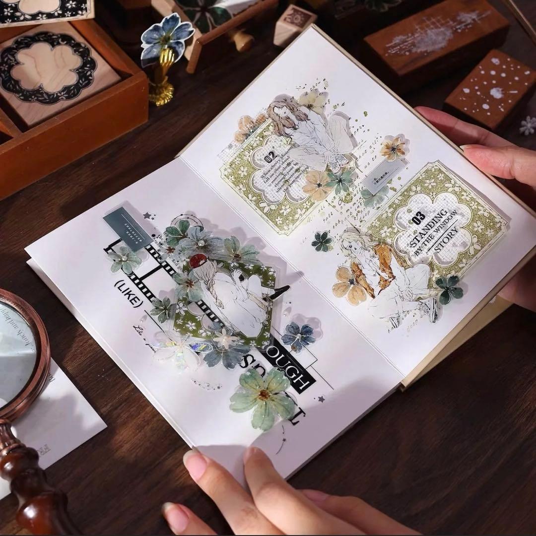 PET 青书 ダイカット加工 6.5cm×6m 海外マステ　花