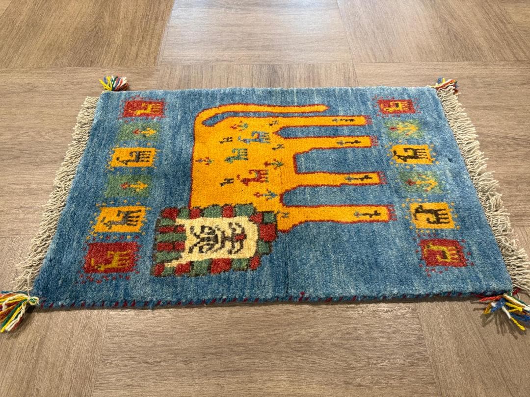 ギャッベ80x53cm ペルシャ絨毯 手織り ギャベ 玄関マットラグ 絨毯