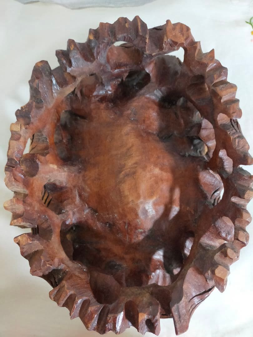 在庫処分セール中! ❗根木彫り抜き花台（大）手作り　珍木　希少品