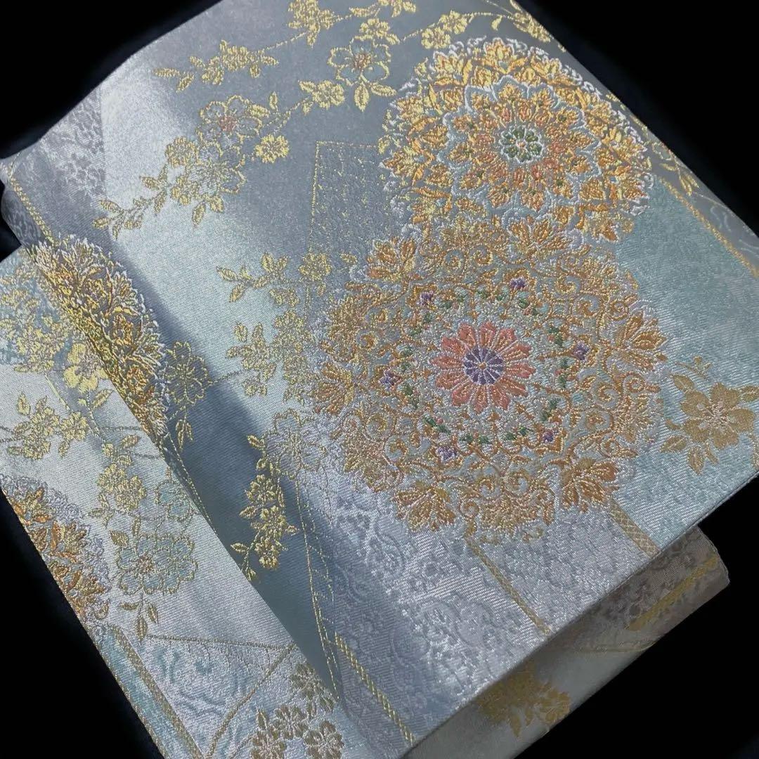 袋帯　ワンタッチ作り帯　マジックテープ　二重太鼓　付け帯【吉祥華紋】正絹