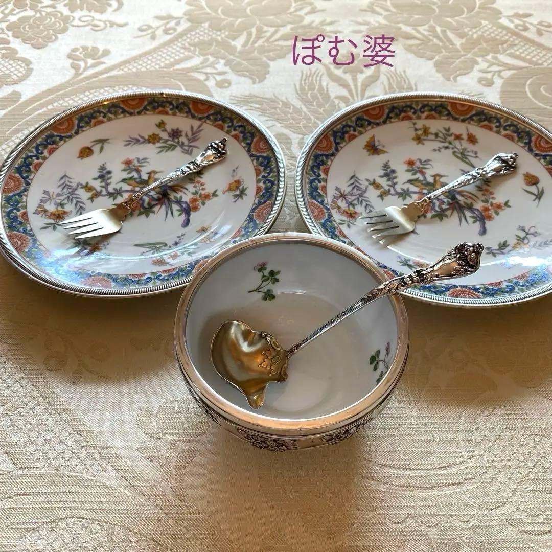 【フランス／純銀＋セーヴル】小鉢 ボウル ボンボニエール／シルバー装飾の容器