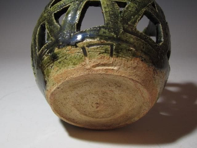 魯山人 織部かご花入 共箱 魯山人芸術の粋を集めた逸品k479