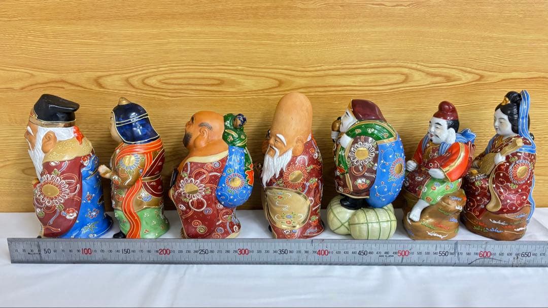 【美品】九谷焼 七福神 置物 全7体セット 6号 盛技法 金彩 伝統工芸品
