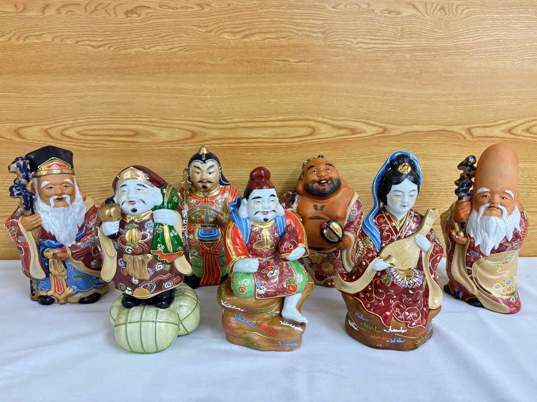 【美品】九谷焼 七福神 置物 全7体セット 6号 盛技法 金彩 伝統工芸品