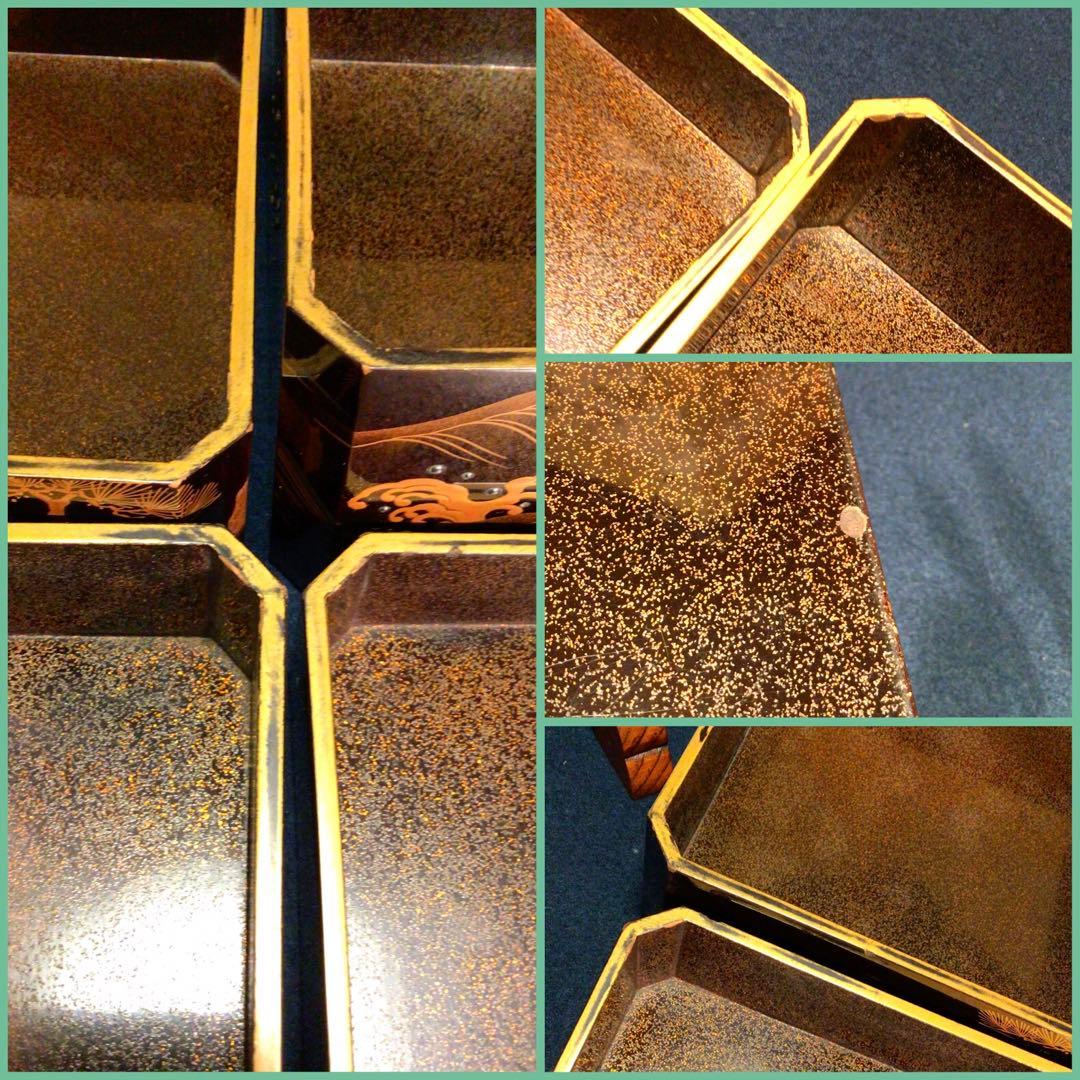 ❣️特別出品 輪島塗 肉合研出蒔絵　波に千鳥図 銀散し　野弁当 重箱