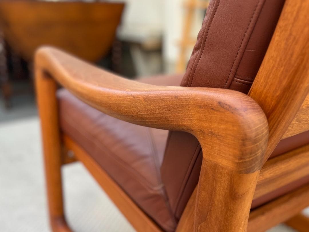 北欧ヴィンテージ☆1970s／デンマーク／1Ｐソファ／チーク材無垢／本革シート