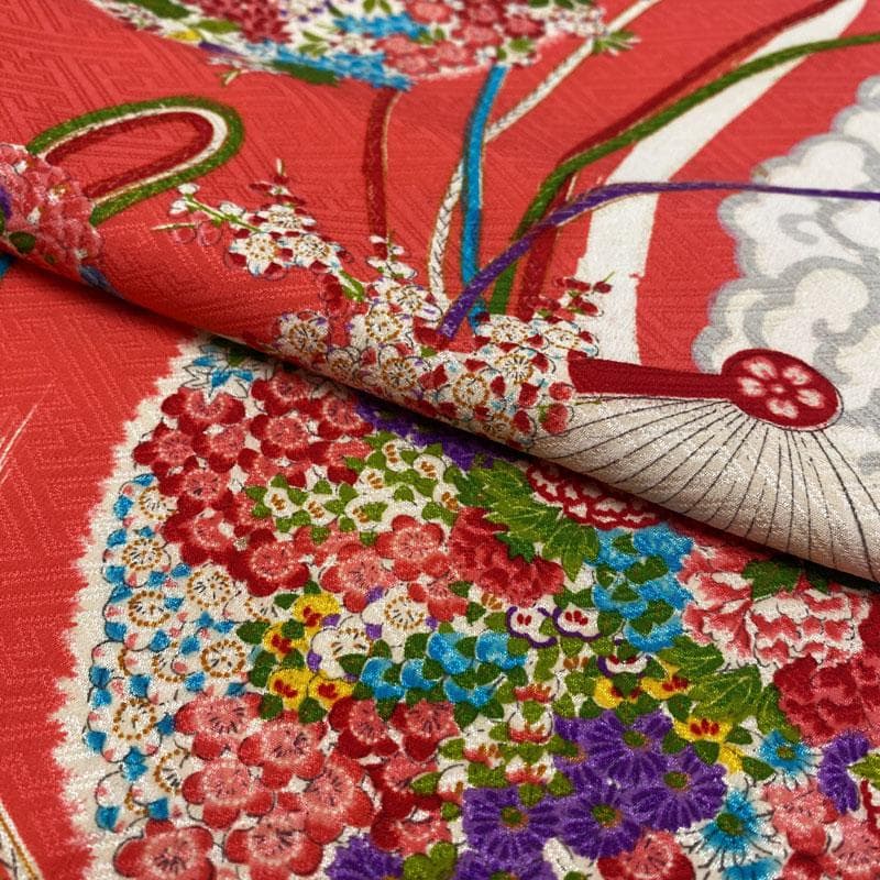 510ag72◎七五三 七歳 女児 アンティーク着物&袋帯 総柄 濃ピンク◎