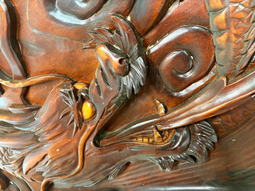 欄間　額　龍　厚彫　彫刻　アンティーク　骨董