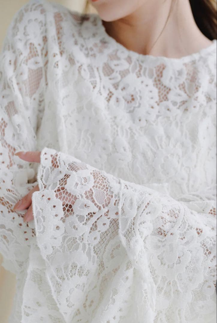 anuansトップスベロアレースボリュームスリーブブラウスインナー付　完売商品