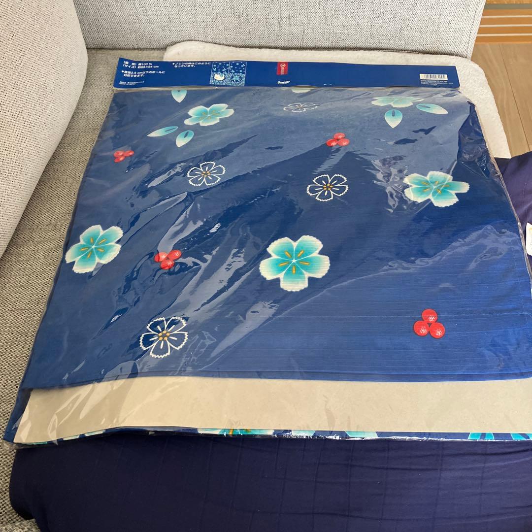 ハローキティ 花柄 のれん ネイビーブルー