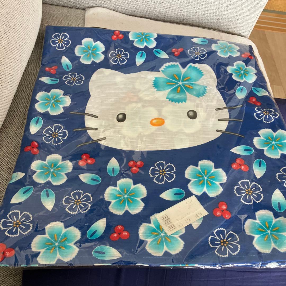 ハローキティ 花柄 のれん ネイビーブルー