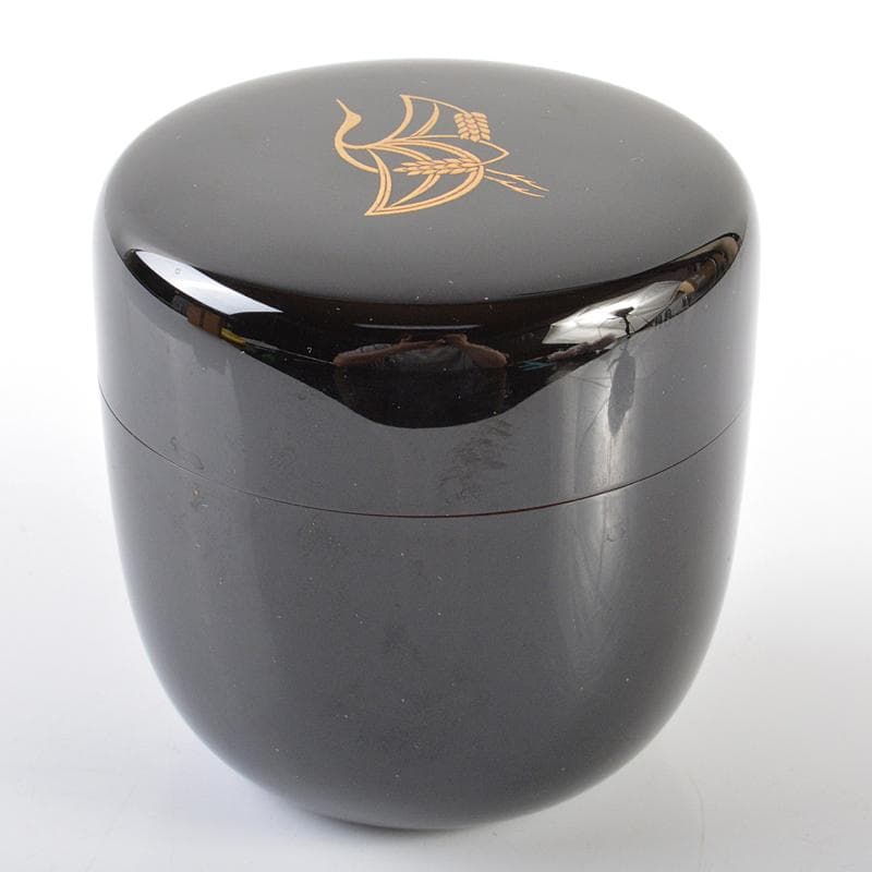 輪島塗　角藤弘悦作　稲穂鶴蒔絵　棗　堀内宗完(兼中斎)極め箱　V　R6336