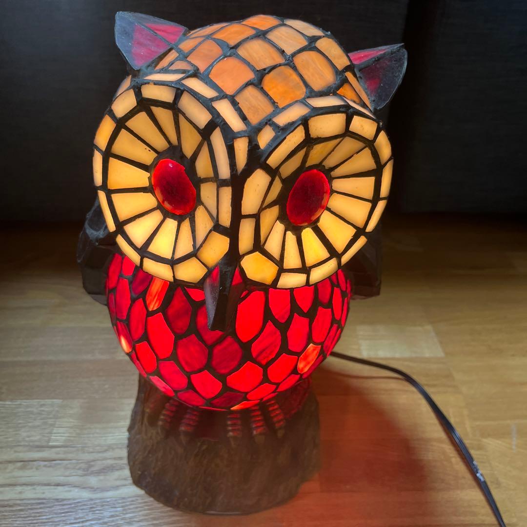 K29 ふくろう ステンドグラス 室内照明ランプ　アンティーク
