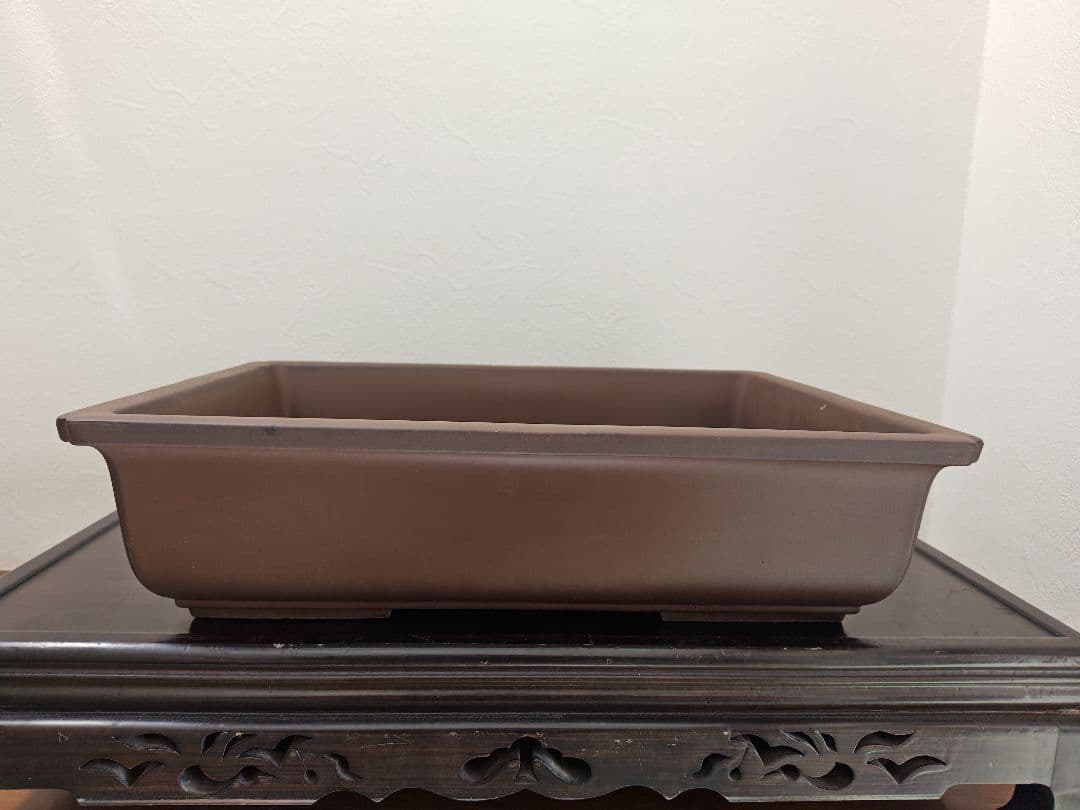 陶器製長方形盆栽鉢 大型　落款　丸四 約45.5cm×32.5cm×11.5cm