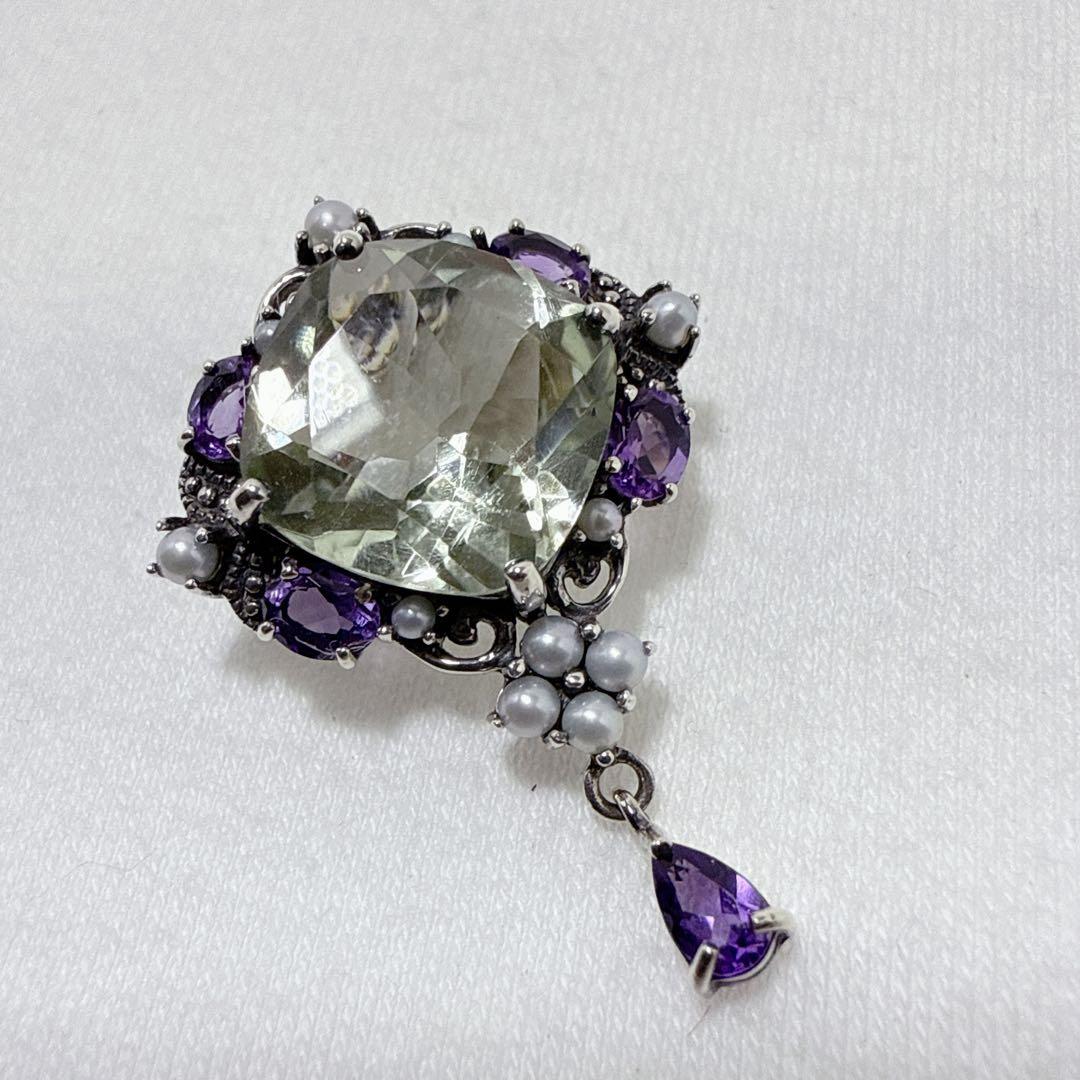 ロクザン SILVER925 アメジスト パール ペンダント ブローチ