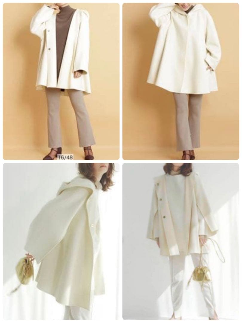 美品 CADUNE 川上桃子コラボ フード付きポンチョコート 36 袖2WAY