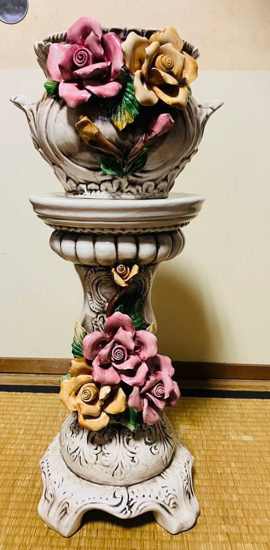 イタリア製カポディモンテ 陶花 コラム&ポットインテリア クラシック 花台