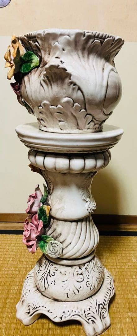 イタリア製カポディモンテ 陶花 コラム&ポットインテリア クラシック 花台