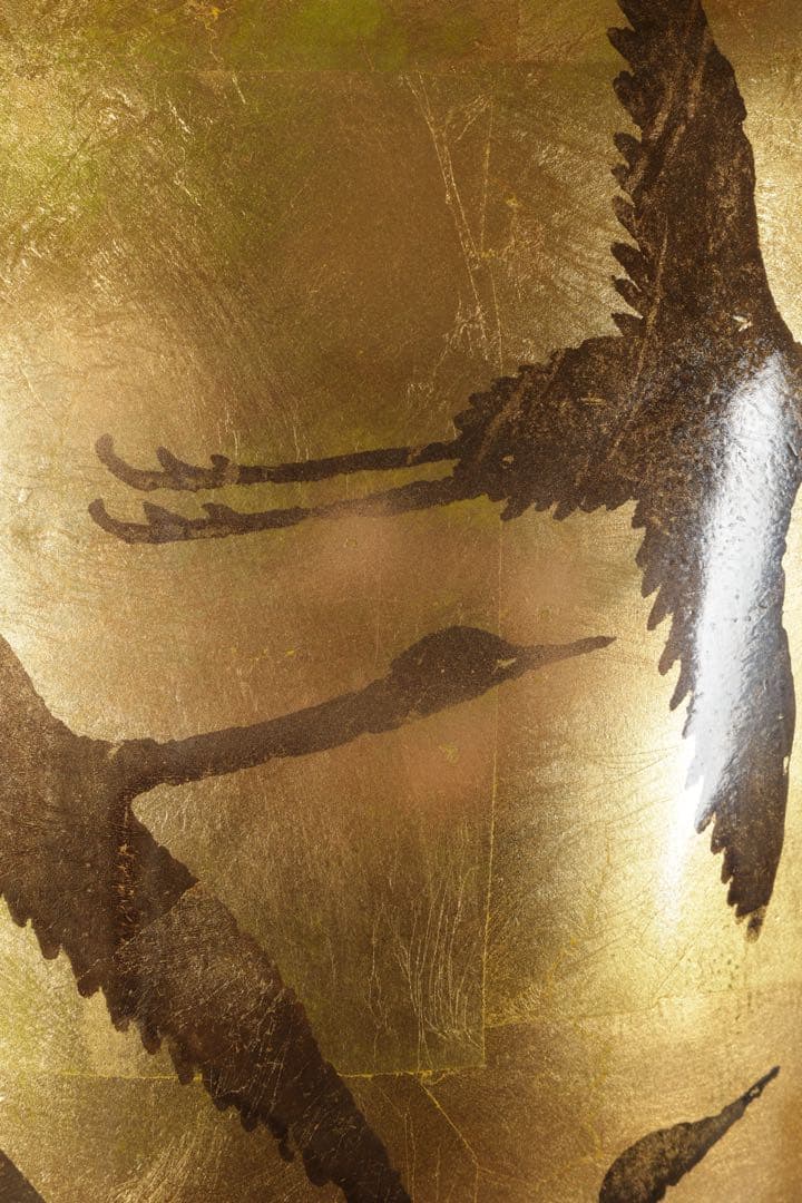 大型 漆塗 金地花瓶 鶴図 秋草文様 高さ62cm 花器 飾壺 古美術品 骨董品