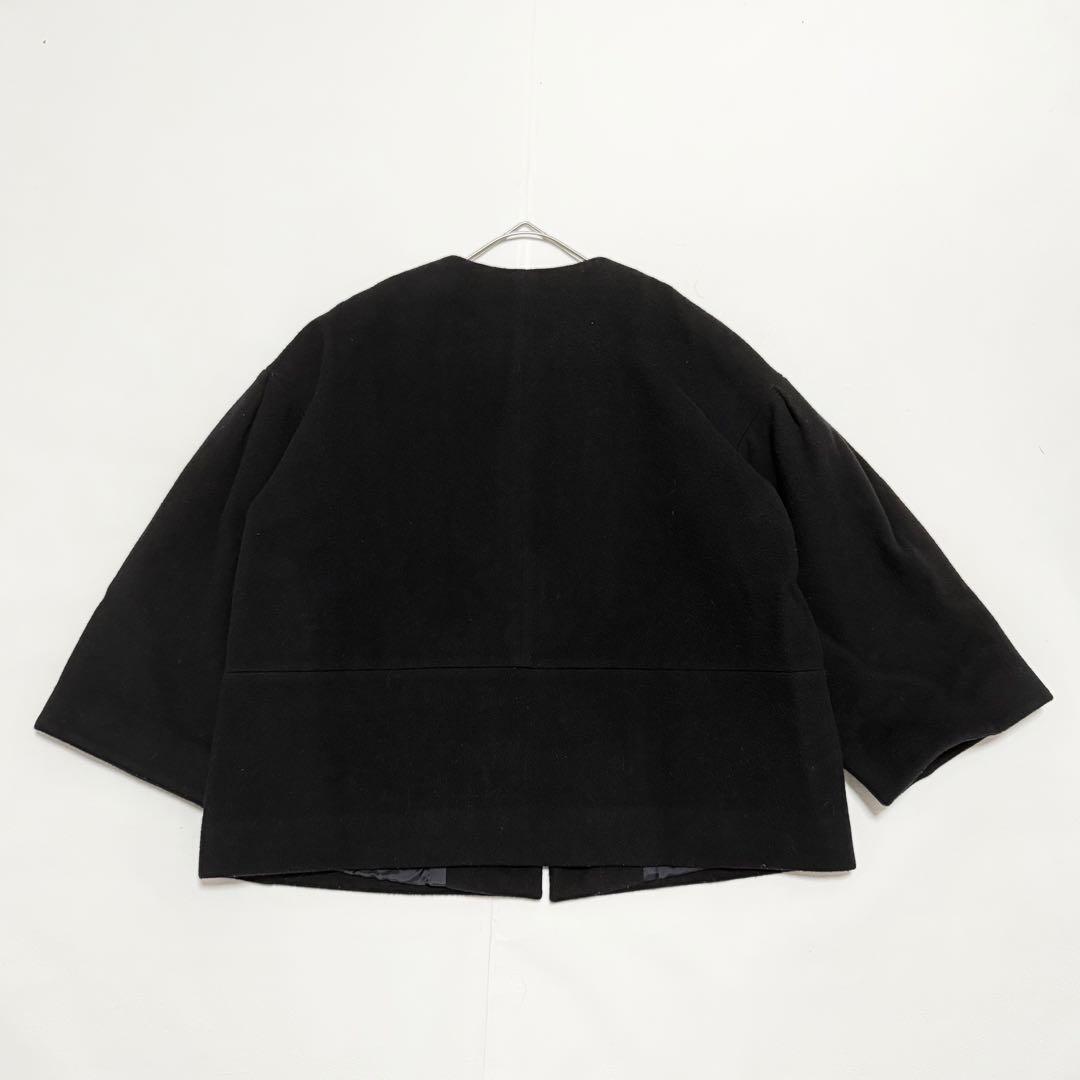 ユナイテッドアローズ　W メタル ノーカラー ショートコート　ブラック　36