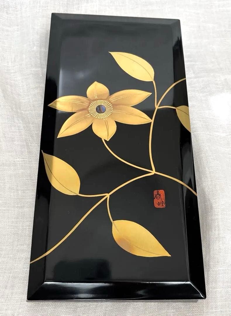 【美品】硯箱　螺鈿　漆塗り　鉄仙の花　五花墨　書道　工芸品