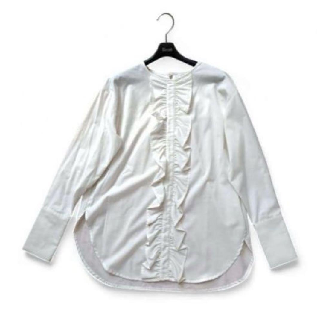 maison de dolce フリルフレアブラウス　ホワイト