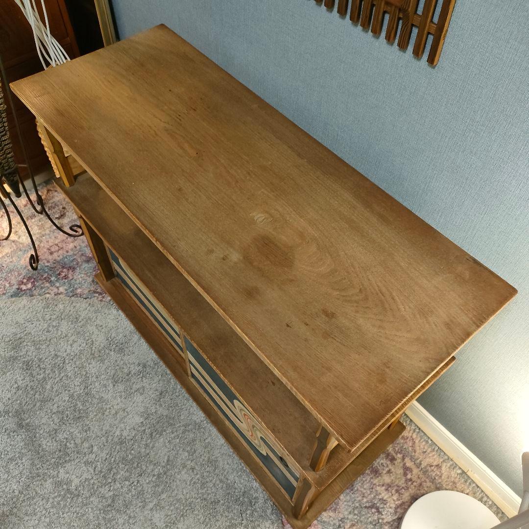 和モダン 飾り棚 サイドボード 昭和レトロ 流水文様 布張り 引き戸