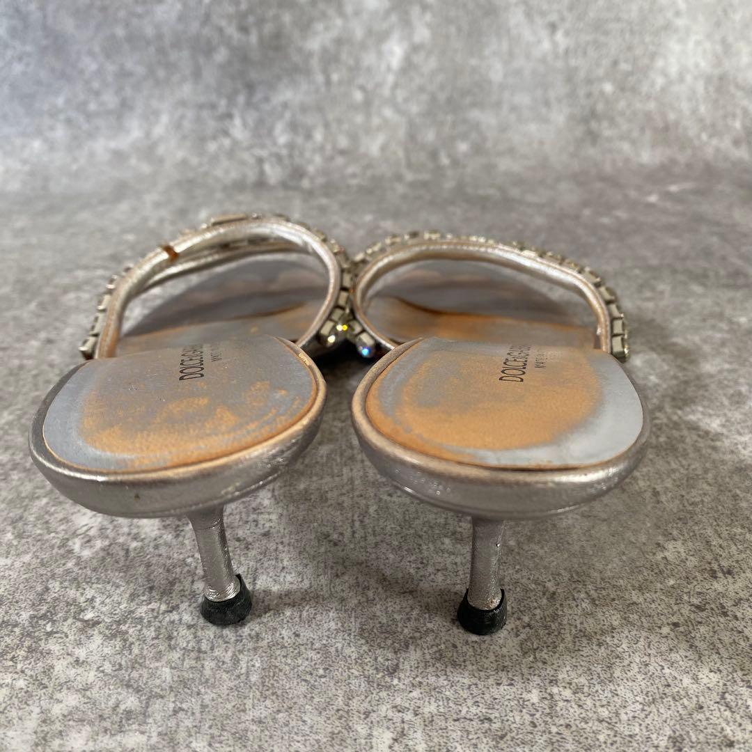 ドルチェアンドガッバーナ　ハイヒール　ビジュークリスタル　ミュール　シルバー