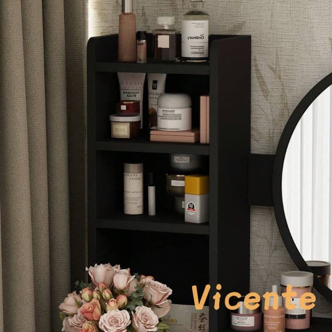 北欧風ドレッサー 円形女優ミラー 引き出し 5 杯 スツール付き 寝室化粧台