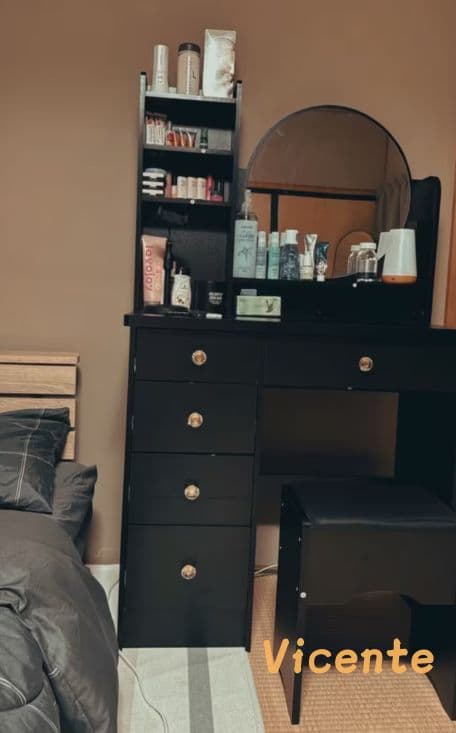 北欧風ドレッサー 円形女優ミラー 引き出し 5 杯 スツール付き 寝室化粧台