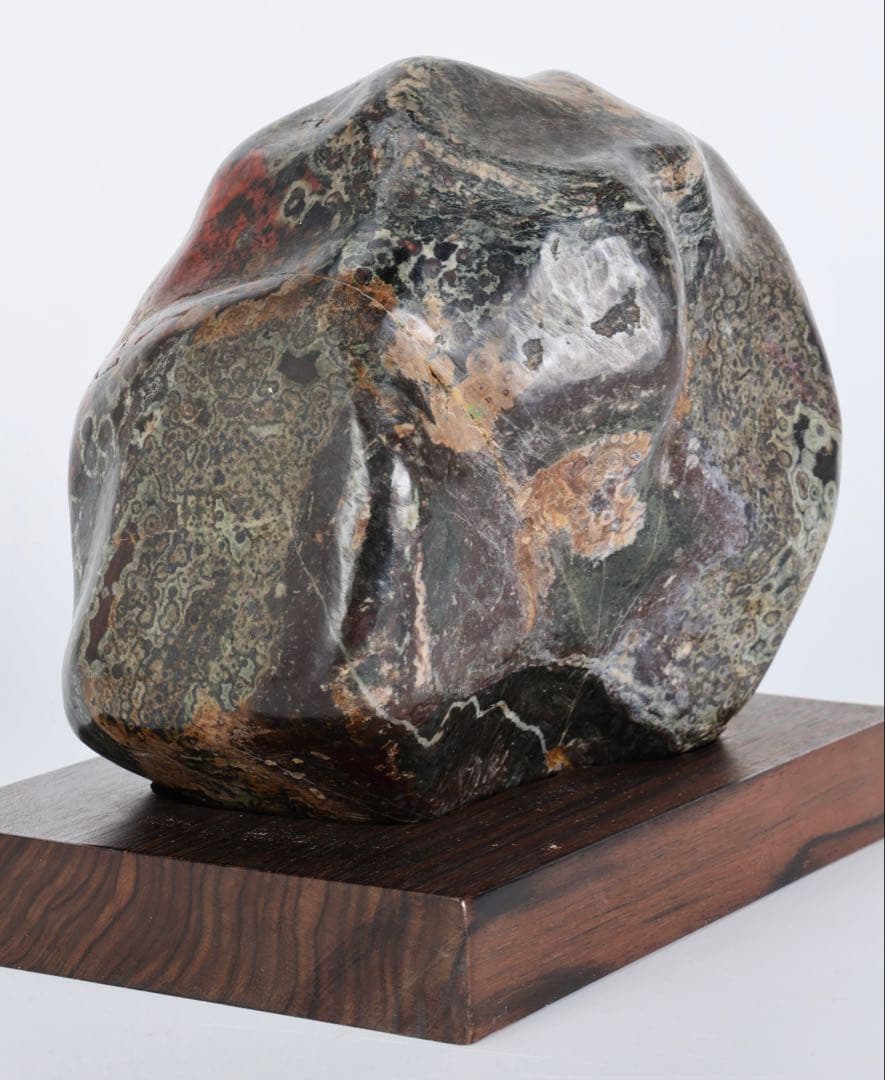 孔雀石 菊花石 梅花石 紋石 桜石 鑑賞石 原石 5.4kg 台座付 水石 盆石