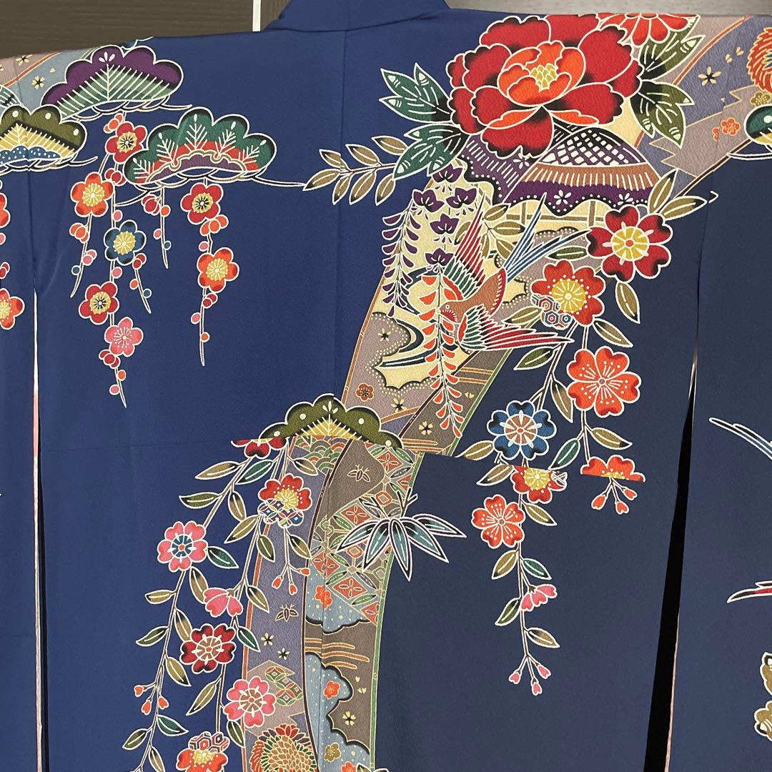 振袖と長襦袢セット　紅型　紺色　正絹　期間限定出品1/31まで