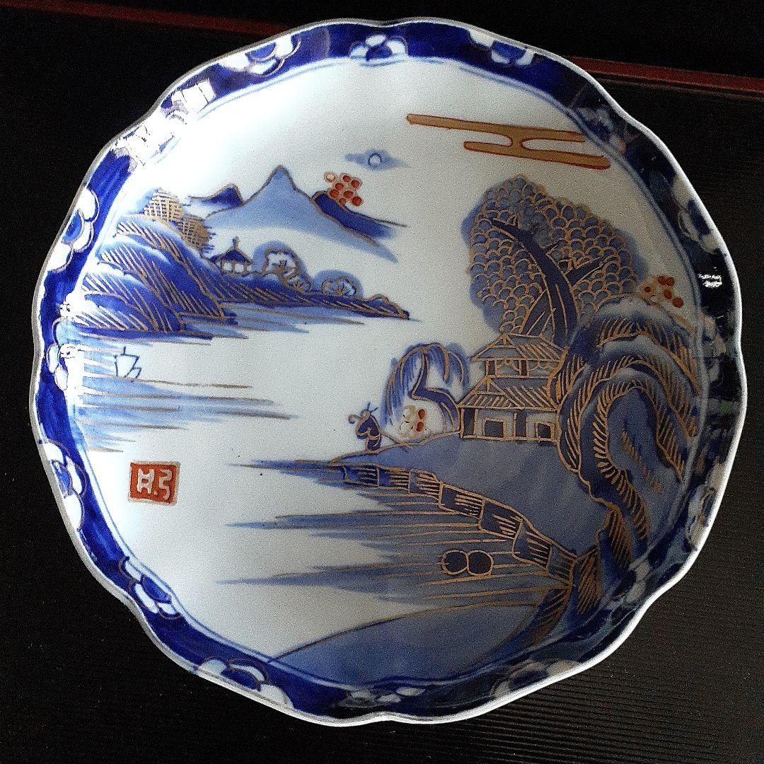 6客古伊万里、金彩染付け皿