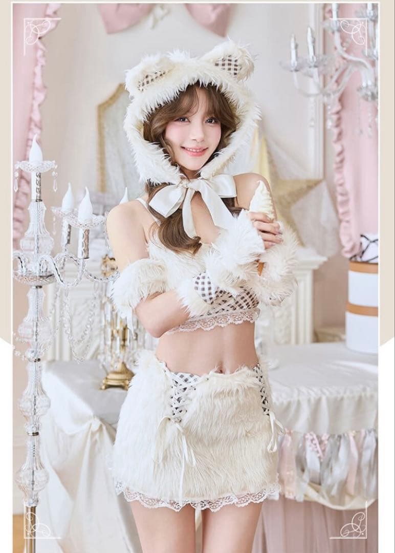 【Malymoon】テディベアギンガムファーセットアップ ハロウィンコスプレ