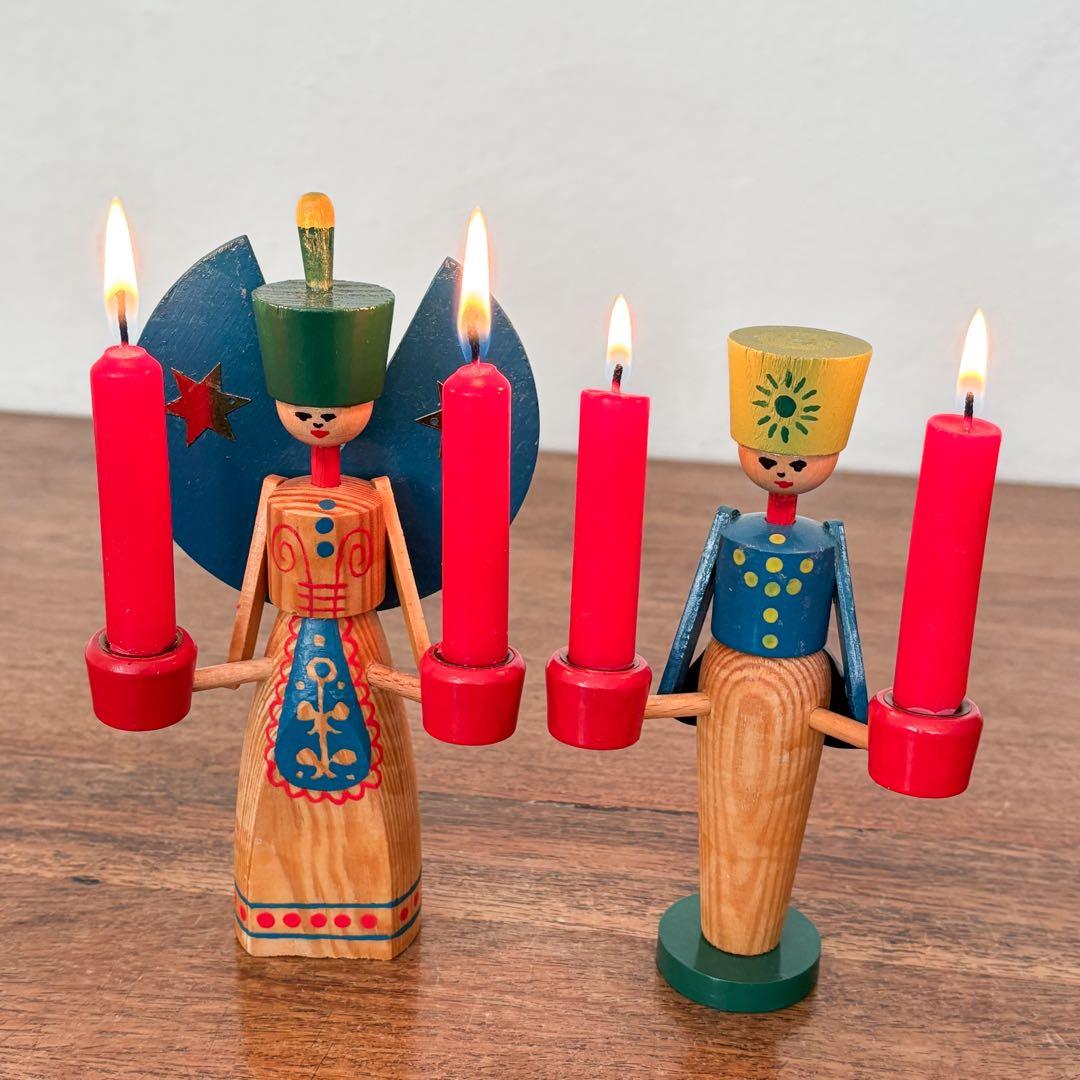 【東ドイツ エルツ・ザイフェン 天使と鉱夫のキャンドルスタンド】 ヴィンテージ