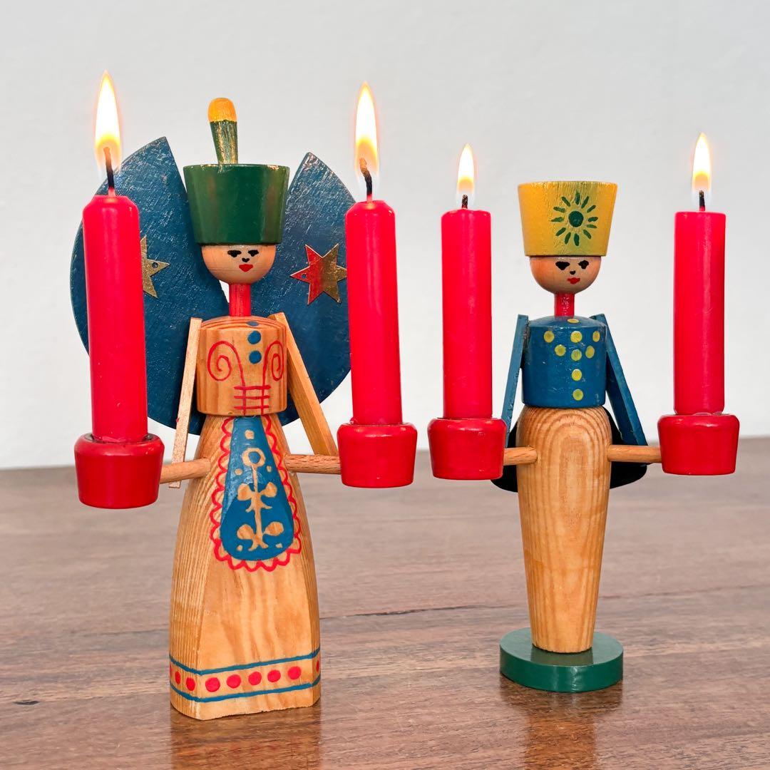 【東ドイツ エルツ・ザイフェン 天使と鉱夫のキャンドルスタンド】 ヴィンテージ