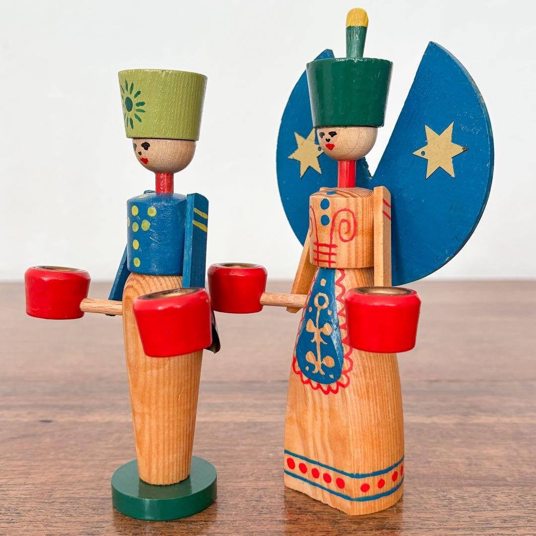 【東ドイツ エルツ・ザイフェン 天使と鉱夫のキャンドルスタンド】 ヴィンテージ