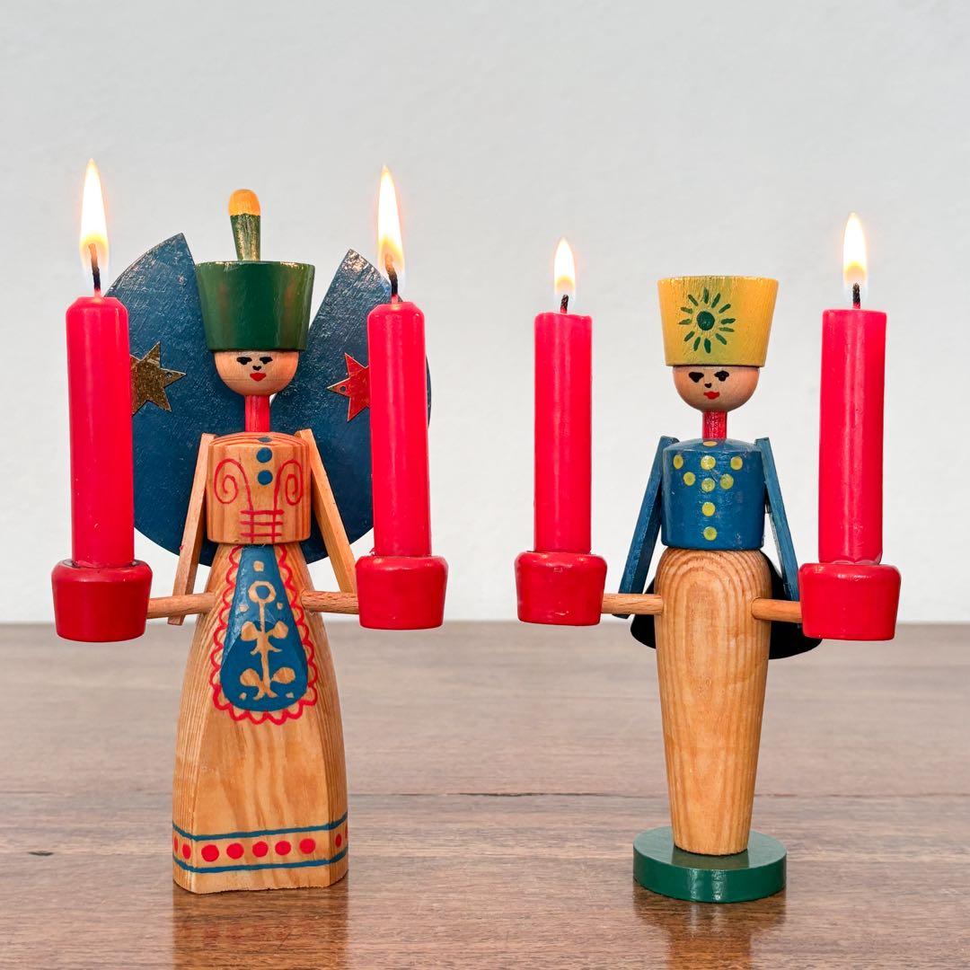 【東ドイツ エルツ・ザイフェン 天使と鉱夫のキャンドルスタンド】 ヴィンテージ