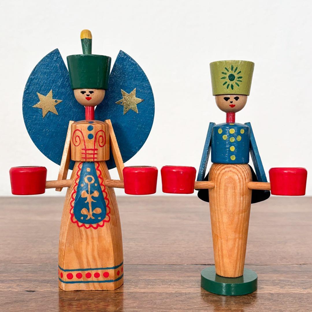 【東ドイツ エルツ・ザイフェン 天使と鉱夫のキャンドルスタンド】 ヴィンテージ