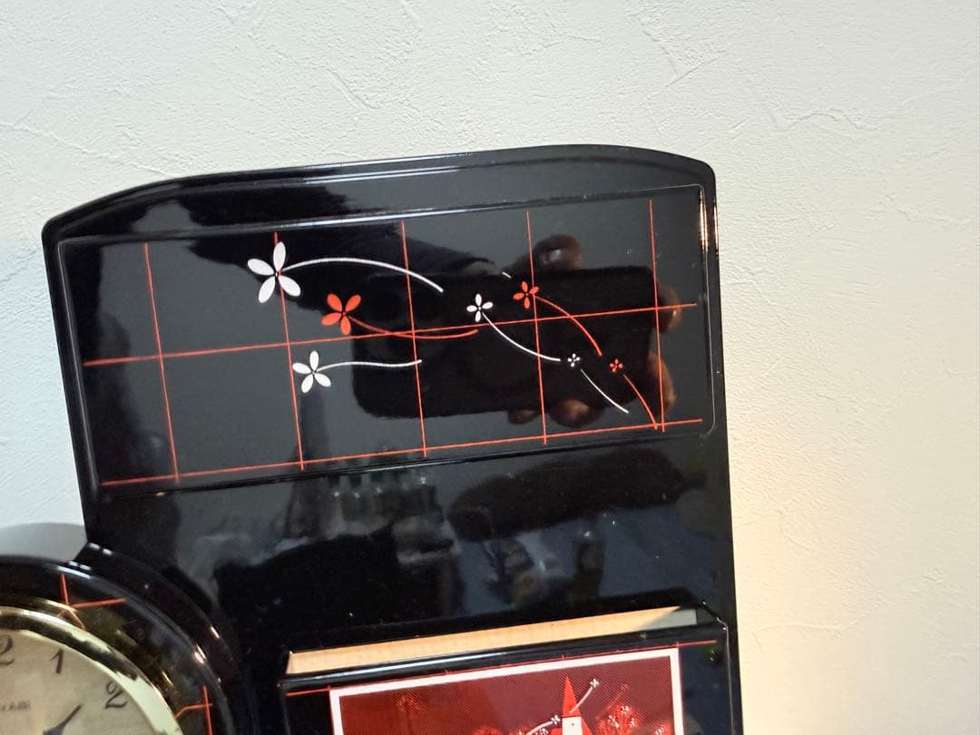 【未開封/動作OK】超希少 昭和レトロ 電話台 オルゴール付時計 漆器風 当時物