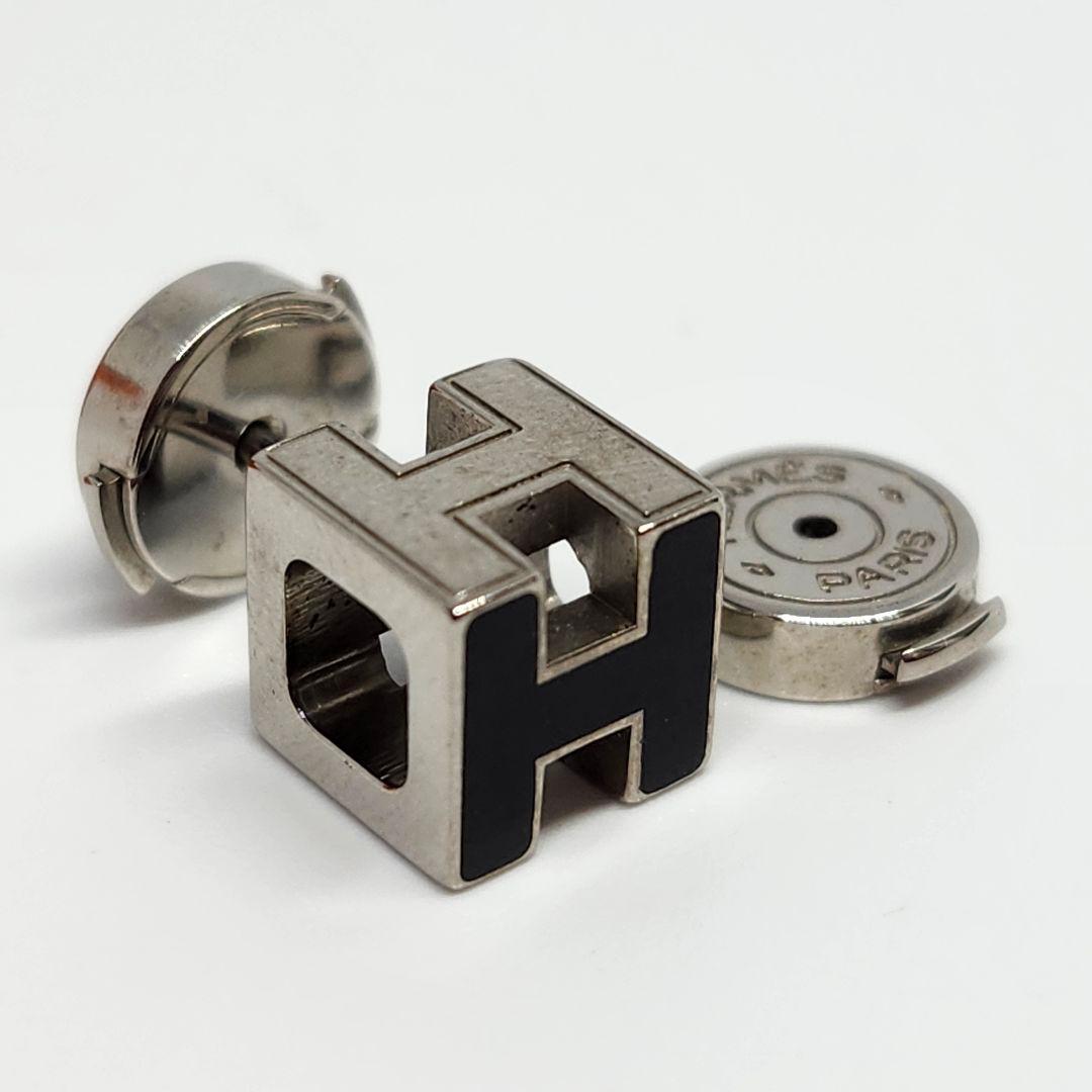 HERMES カージュド アッシュH CAGE'D H ピアス 片耳 ブラック