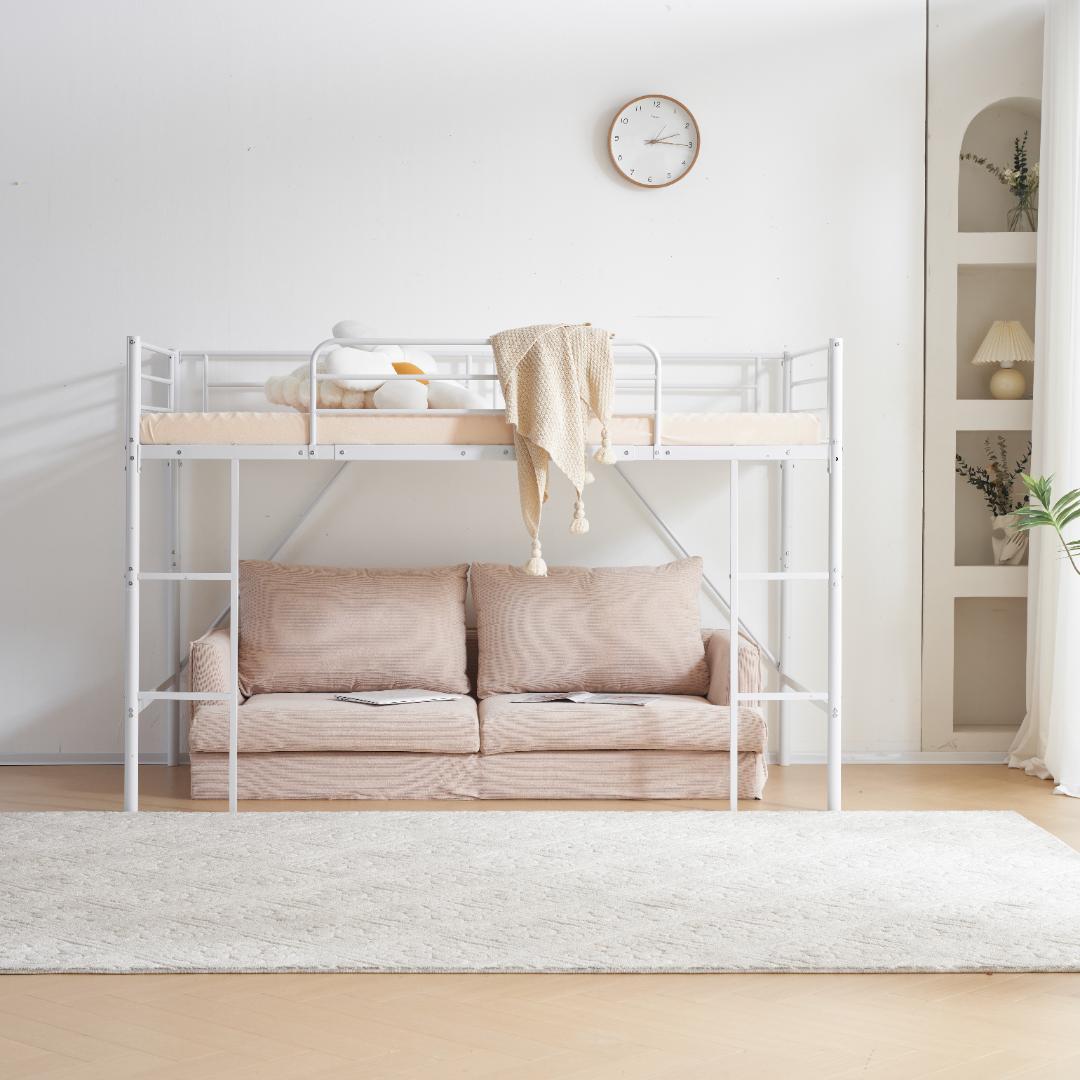 ロフトベッド　シングルサイズ　デスク付き　スチール製　北欧風　WHITE