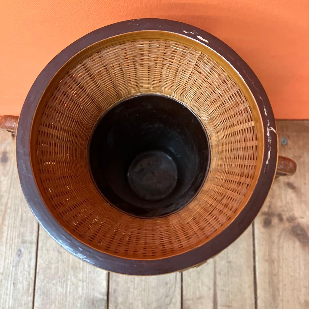 C-壁 竹編み 花瓶 花器 壺 中国美術 伝統工芸 浙江工芸品 網代編み バンブ