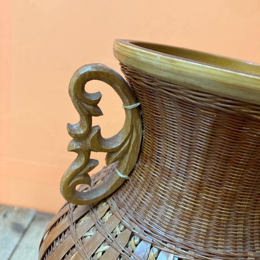 C-壁 竹編み 花瓶 花器 壺 中国美術 伝統工芸 浙江工芸品 網代編み バンブ