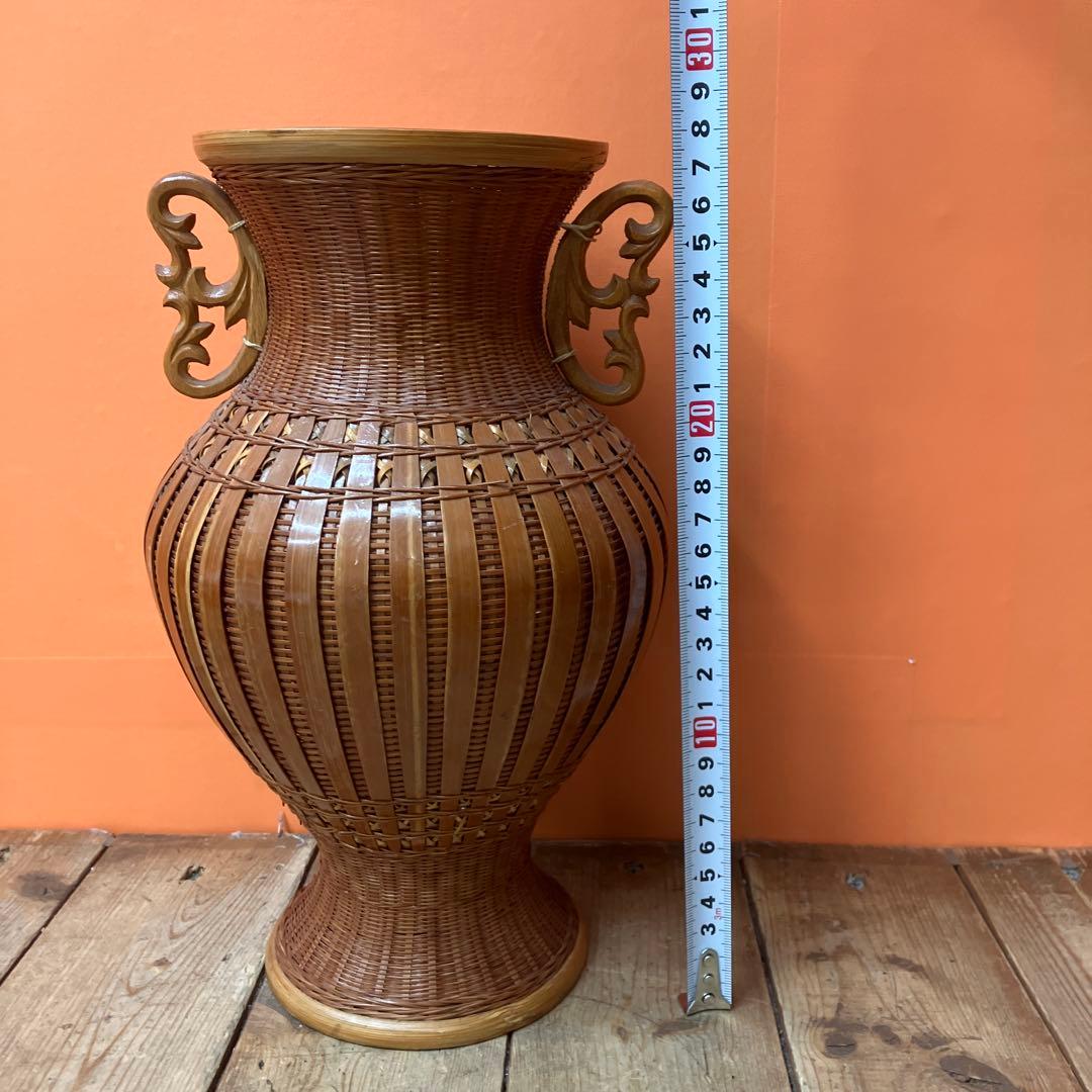 C-壁 竹編み 花瓶 花器 壺 中国美術 伝統工芸 浙江工芸品 網代編み バンブ