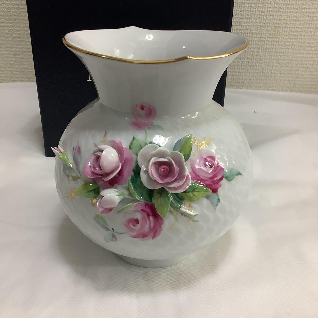 7789⑥MEISSEN バラ装飾 花瓶　波の戯れ