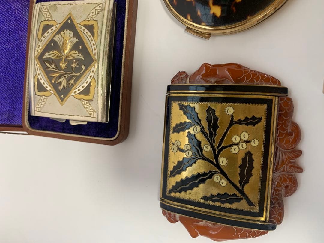 鼈甲　銀製　金彩　ミラー　鏡　ミニコン　小物入れ　まとめ　アンティーク　送料込み